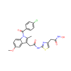 COc1ccc2c(c1)c(CC(=O)Nc1nc(CC(=O)NO)cs1)c(C)n2C(=O)c1ccc(Cl)cc1 ZINC000028397267