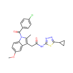 COc1ccc2c(c1)c(CC(=O)Nc1nnc(C3CC3)s1)c(C)n2C(=O)c1ccc(Cl)cc1 ZINC000002627215