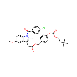 COc1ccc2c(c1)c(CC(=O)OCc1ccc(OC(=O)OCCC(C)(C)C)cc1)c(C)n2C(=O)c1ccc(Cl)cc1 ZINC000049784770