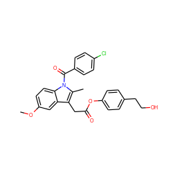 COc1ccc2c(c1)c(CC(=O)Oc1ccc(CCO)cc1)c(C)n2C(=O)c1ccc(Cl)cc1 ZINC000073297690