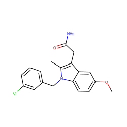 COc1ccc2c(c1)c(CC(N)=O)c(C)n2Cc1cccc(Cl)c1 ZINC000013446037