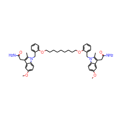 COc1ccc2c(c1)c(CC(N)=O)c(C)n2Cc1ccccc1OCCCCCCCCCOc1ccccc1Cn1c(C)c(CC(N)=O)c2cc(OC)ccc21 ZINC000095615579