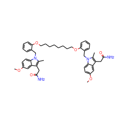 COc1ccc2c(c1)c(CC(N)=O)c(C)n2Cc1ccccc1OCCCCCCCCOc1ccccc1Cn1c(C)c(CC(N)=O)c2cc(OC)ccc21 ZINC000095540703