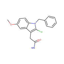 COc1ccc2c(c1)c(CC(N)=O)c(Cl)n2Cc1ccccc1 ZINC000013446043