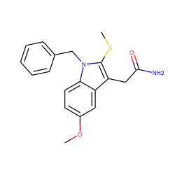 COc1ccc2c(c1)c(CC(N)=O)c(SC)n2Cc1ccccc1 ZINC000013446052