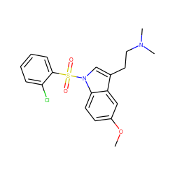 COc1ccc2c(c1)c(CCN(C)C)cn2S(=O)(=O)c1ccccc1Cl ZINC000013864747