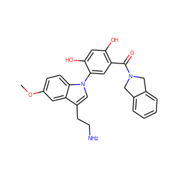 COc1ccc2c(c1)c(CCN)cn2-c1cc(C(=O)N2Cc3ccccc3C2)c(O)cc1O ZINC000169343529