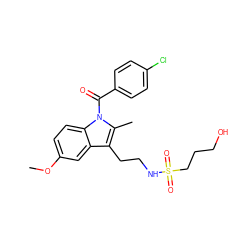 COc1ccc2c(c1)c(CCNS(=O)(=O)CCCO)c(C)n2C(=O)c1ccc(Cl)cc1 ZINC000028862797