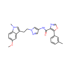 COc1ccc2c(c1)c(CCn1cc(NC(=O)c3ncoc3-c3cccc(C)c3)cn1)cn2C ZINC000201514320