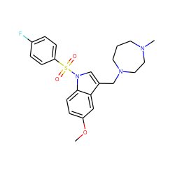COc1ccc2c(c1)c(CN1CCCN(C)CC1)cn2S(=O)(=O)c1ccc(F)cc1 ZINC001772603907