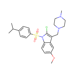 COc1ccc2c(c1)c(CN1CCN(C)CC1)c(Cl)n2S(=O)(=O)c1ccc(C(C)C)cc1 ZINC001772575491