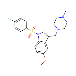 COc1ccc2c(c1)c(CN1CCN(C)CC1)cn2S(=O)(=O)c1ccc(F)cc1 ZINC000038512508