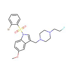 COc1ccc2c(c1)c(CN1CCN(CCF)CC1)cn2S(=O)(=O)c1ccccc1Br ZINC001772619095