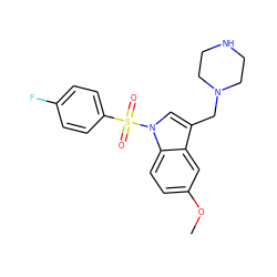 COc1ccc2c(c1)c(CN1CCNCC1)cn2S(=O)(=O)c1ccc(F)cc1 ZINC001772575257