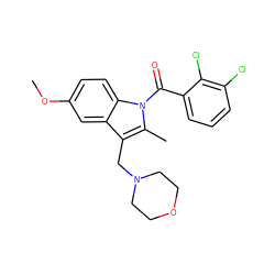 COc1ccc2c(c1)c(CN1CCOCC1)c(C)n2C(=O)c1cccc(Cl)c1Cl ZINC000026378848