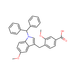 COc1ccc2c(c1)c(Cc1ccc(C(=O)O)cc1OC)cn2C(c1ccccc1)c1ccccc1 ZINC000013588150