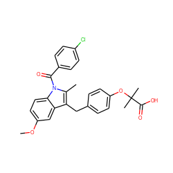 COc1ccc2c(c1)c(Cc1ccc(OC(C)(C)C(=O)O)cc1)c(C)n2C(=O)c1ccc(Cl)cc1 ZINC000028133454