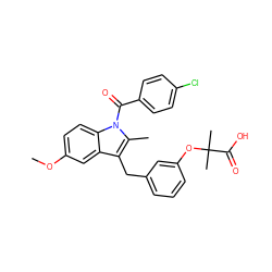 COc1ccc2c(c1)c(Cc1cccc(OC(C)(C)C(=O)O)c1)c(C)n2C(=O)c1ccc(Cl)cc1 ZINC000028130453