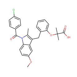 COc1ccc2c(c1)c(Cc1ccccc1OC(C)(C)C(=O)O)c(C)n2C(=O)c1ccc(Cl)cc1 ZINC000028125293