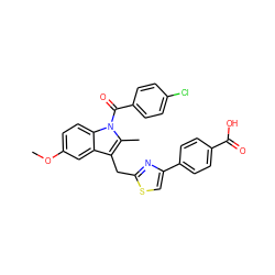 COc1ccc2c(c1)c(Cc1nc(-c3ccc(C(=O)O)cc3)cs1)c(C)n2C(=O)c1ccc(Cl)cc1 ZINC000028761201