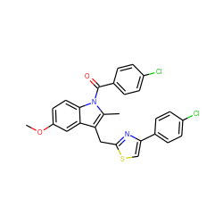 COc1ccc2c(c1)c(Cc1nc(-c3ccc(Cl)cc3)cs1)c(C)n2C(=O)c1ccc(Cl)cc1 ZINC000028761851