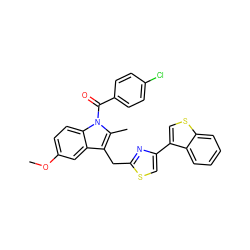 COc1ccc2c(c1)c(Cc1nc(-c3csc4ccccc34)cs1)c(C)n2C(=O)c1ccc(Cl)cc1 ZINC000028761199