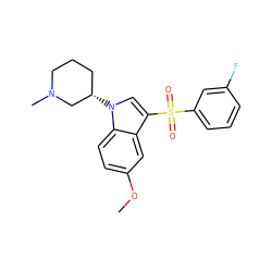 COc1ccc2c(c1)c(S(=O)(=O)c1cccc(F)c1)cn2[C@H]1CCCN(C)C1 ZINC000049089755