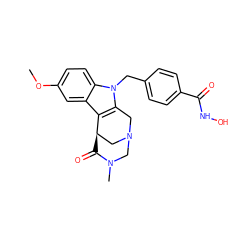 COc1ccc2c(c1)c1c(n2Cc2ccc(C(=O)NO)cc2)CN2C[C@H]1C(=O)N(C)C2 ZINC001772654940