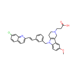 COc1ccc2c(c1)c1c(n2Cc2cccc(/C=C/c3ccc4ccc(Cl)cc4n3)c2)CCN(CCC(=O)O)C1 ZINC000043063637