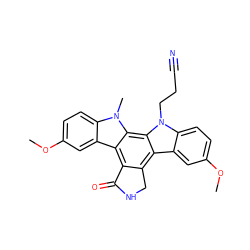 COc1ccc2c(c1)c1c3c(c4c5cc(OC)ccc5n(CCC#N)c4c1n2C)CNC3=O ZINC000014944013