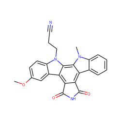 COc1ccc2c(c1)c1c3c(c4c5ccccc5n(C)c4c1n2CCC#N)C(=O)NC3=O ZINC000014944030