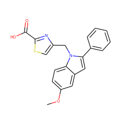 COc1ccc2c(c1)cc(-c1ccccc1)n2Cc1csc(C(=O)O)n1 ZINC000149506203