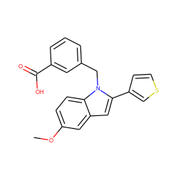 COc1ccc2c(c1)cc(-c1ccsc1)n2Cc1cccc(C(=O)O)c1 ZINC000169701308