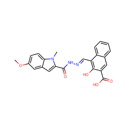 COc1ccc2c(c1)cc(C(=O)N/N=C/c1c(O)c(C(=O)O)cc3ccccc13)n2C ZINC000038176375