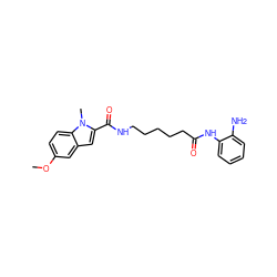 COc1ccc2c(c1)cc(C(=O)NCCCCCC(=O)Nc1ccccc1N)n2C ZINC000117584478