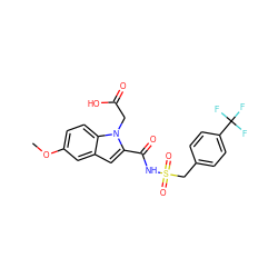 COc1ccc2c(c1)cc(C(=O)NS(=O)(=O)Cc1ccc(C(F)(F)F)cc1)n2CC(=O)O ZINC000098208136