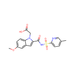 COc1ccc2c(c1)cc(C(=O)NS(=O)(=O)c1ccc(C)cn1)n2CC(=O)O ZINC000058638494