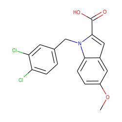 COc1ccc2c(c1)cc(C(=O)O)n2Cc1ccc(Cl)c(Cl)c1 ZINC000013588891