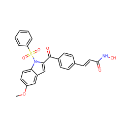COc1ccc2c(c1)cc(C(=O)c1ccc(/C=C/C(=O)NO)cc1)n2S(=O)(=O)c1ccccc1 ZINC000028713108
