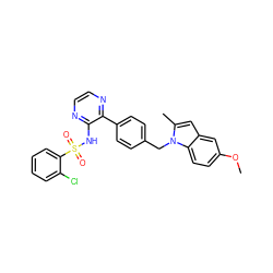 COc1ccc2c(c1)cc(C)n2Cc1ccc(-c2nccnc2NS(=O)(=O)c2ccccc2Cl)cc1 ZINC000118907288