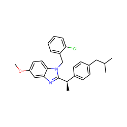 COc1ccc2c(c1)nc([C@H](C)c1ccc(CC(C)C)cc1)n2Cc1ccccc1Cl ZINC000084713234