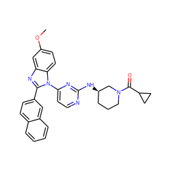 COc1ccc2c(c1)nc(-c1ccc3ccccc3c1)n2-c1ccnc(N[C@@H]2CCCN(C(=O)C3CC3)C2)n1 ZINC000095591670