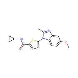 COc1ccc2c(c1)nc(C)n2-c1ccc(C(=O)NC2CC2)s1 ZINC000169701591