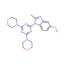 COc1ccc2c(c1)nc(C)n2-c1nc(N2CCOCC2)nc(N2CCOCC2)n1 ZINC000095585661