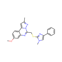 COc1ccc2c(c1)nc(CSc1nc(-c3ccccc3)cn1C)n1nc(C)cc21 ZINC000066251457