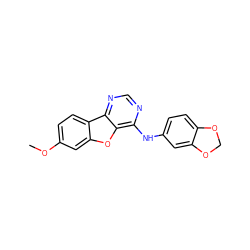 COc1ccc2c(c1)oc1c(Nc3ccc4c(c3)OCO4)ncnc12 ZINC000095595208