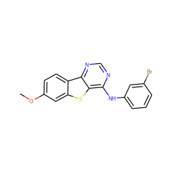 COc1ccc2c(c1)sc1c(Nc3cccc(Br)c3)ncnc12 ZINC000003815262