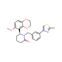 COc1ccc2c(c1[C@@H]1CCCC(=O)N1Cc1cccc(-c3csc(C)n3)c1)OCCO2 ZINC000223038513