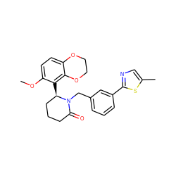 COc1ccc2c(c1[C@@H]1CCCC(=O)N1Cc1cccc(-c3ncc(C)s3)c1)OCCO2 ZINC000223038011