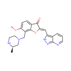 COc1ccc2c(c1CN1CCN[C@H](C)C1)O/C(=C\c1[nH]nc3ncccc13)C2=O ZINC000653755610